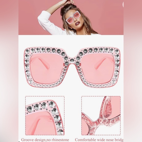 NWT Women Oversize Square glitter Sunglasses Retro Thick Frame Disco Sunglasses